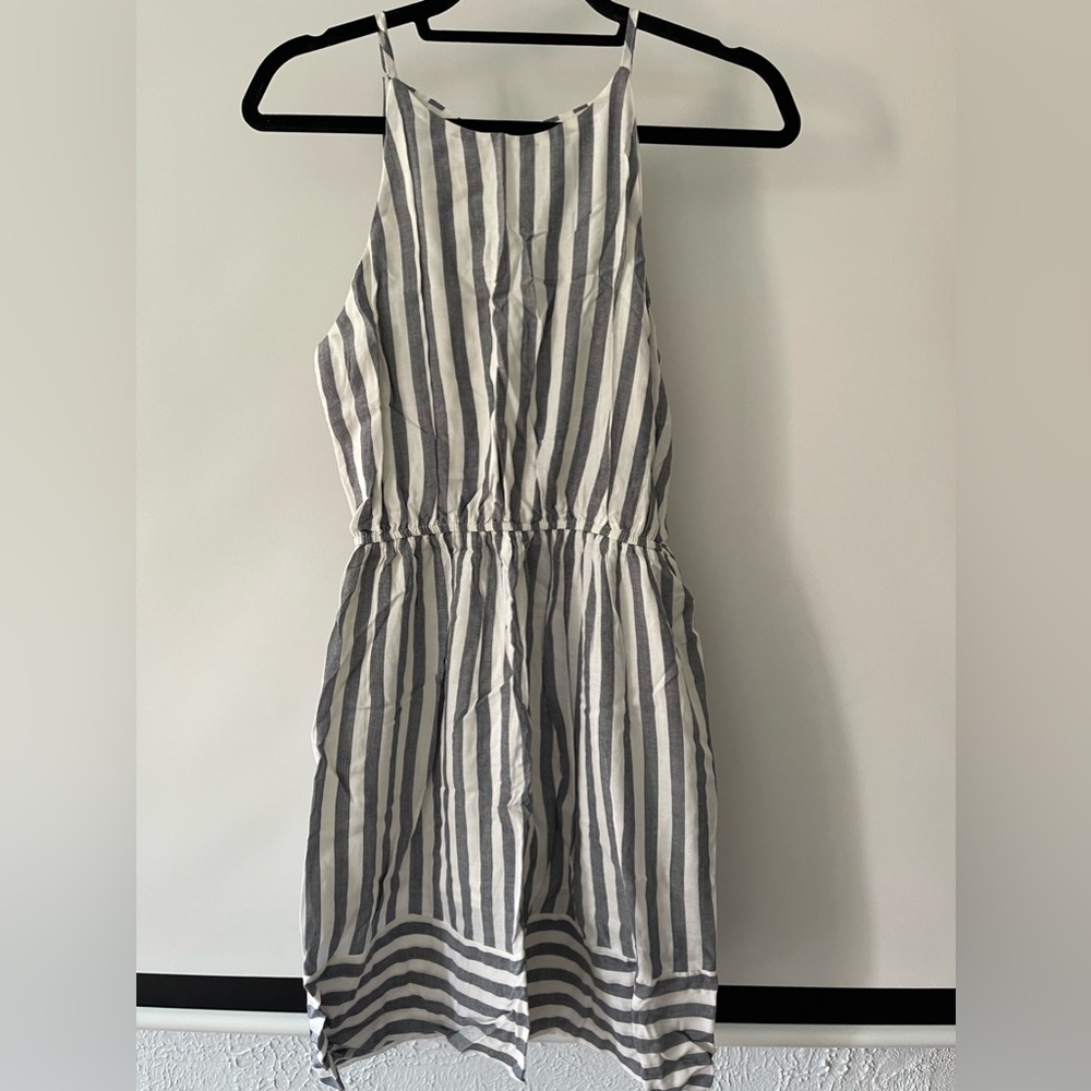 Aqua grey and white striped dress sz small